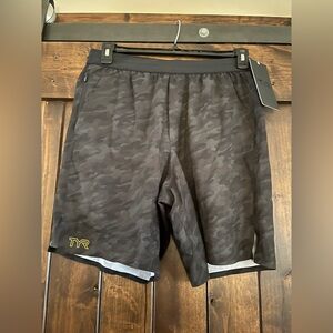 TYR Men's Dark Gray Camo Athletic Swim Shorts with Reflective Trim